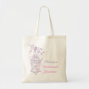 Paarse roze vogel trouwbediende bridesmaïde tas