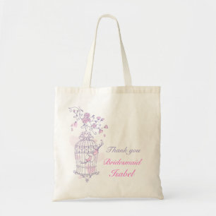 Paarse roze vogel trouwbediende bridesmaïde tas