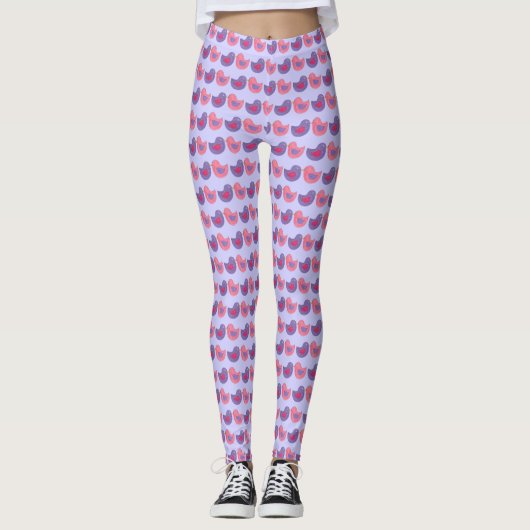 Paarse roze vogel vevogel leggings (Voorkant)