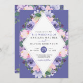 Paarse Roze Waterverf Bloem Bruiloft Kaart (Voorkant / Achterkant)