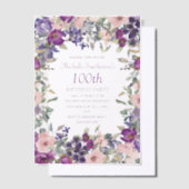 Paarse Roze Waterverf. Bloemen 100ste verjaardag Vellum Uitnodigingen (Offset)