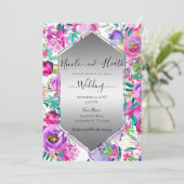 Paarse roze Waterverf bruiloft Kaart (Staand voorkant)