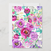 Paarse roze Waterverf bruiloft Kaart (Achterkant)