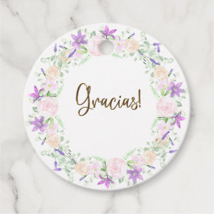 Paarse roze Waterverf Clematis Wreatse Gracias Bedankjes Labels