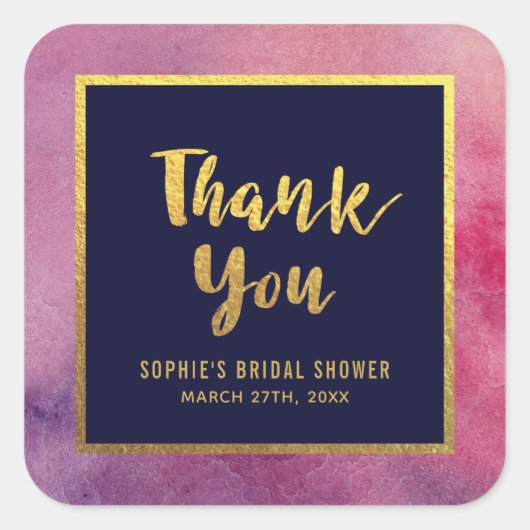 Paarse Roze Waterverf Goud Elk Evenement Dank u Vierkante Sticker (Voorkant)