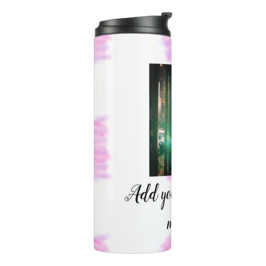 Paarse roze waterverf vader zoon vader afbeelding thermosbeker (Gedraaid links)