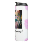 Paarse roze waterverf vader zoon vader afbeelding thermosbeker (Geroteerd rechts)