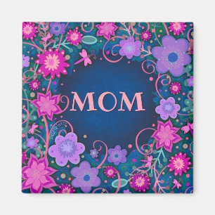 Paarse Roze Whimsical Floral Fun Mom Magneet