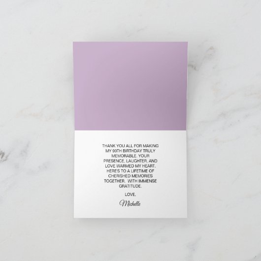 Paarse Roze Wildbloemen 90e Verjaardag Dank u Bedankkaart (Binnen)