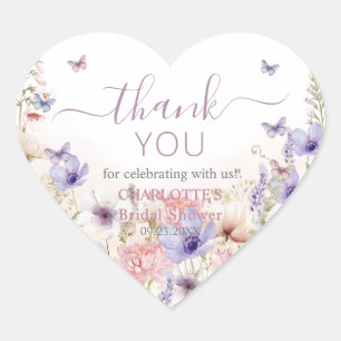 Paarse Roze Wilde Bloem Vlinders Bloeien in Liefde Hart Sticker