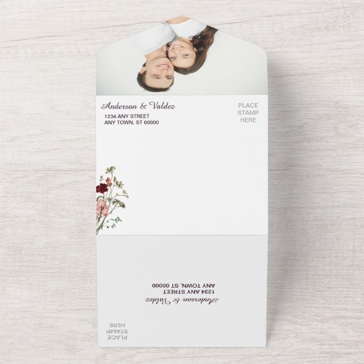 Paarse roze wilde bloemen all in one uitnodiging (Buitenkant)