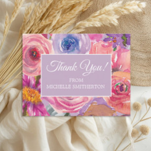 Paarse Roze Wilde Bloemen Dank Je Briefkaart