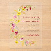 Paarse Roze Wilde Orchidee Bloemen Krans Bruiloft Acryl Uitnodigingen (Voorkant)