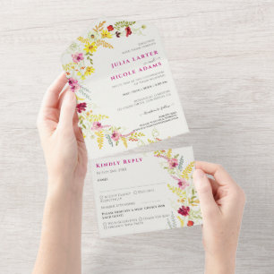 Paarse Roze Wilde Orchidee Bloemen Krans Bruiloft All In One Uitnodiging