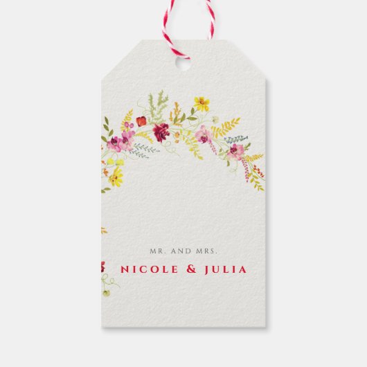 Paarse Roze Wilde Orchidee Bloemen Krans Bruiloft Cadeaulabel (Achterkant)