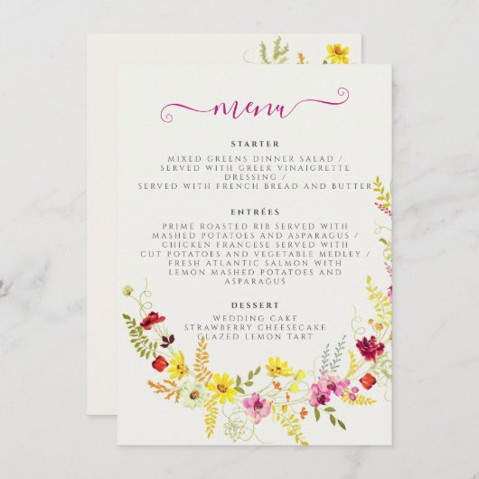 Paarse Roze Wilde Orchidee Bloemen Krans Bruiloft Menu (Voorkant / Achterkant)