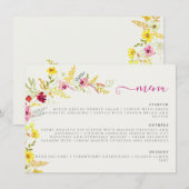 Paarse Roze Wilde Orchideeën Bloemenkrans Bruiloft Menu (Voorkant / Achterkant)