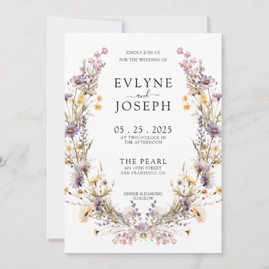 Paarse Roze Wildflower Boho Bloemen Krans Bruiloft Kaart (Voorkant)