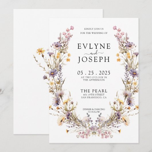 Paarse Roze Wildflower Boho Bloemen Krans Bruiloft Kaart (Voorkant / Achterkant)