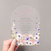 Paarse Roze Wildflower Vlinders Baby in Bloom Acryl Uitnodigingen (Insitu (Draagbaar))