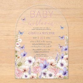 Paarse Roze Wildflower Vlinders Baby in Bloom Acryl Uitnodigingen