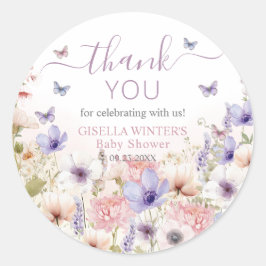 Paarse Roze Wildflower Vlinders Baby in Bloom Ronde Sticker