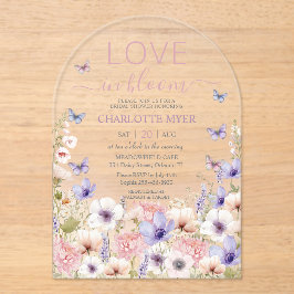 Paarse Roze Wildflower Vlinders Liefde in Bloei Acryl Uitnodigingen