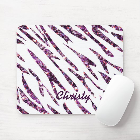 Paarse Roze Wit Zebra Print Glitter Muismat (Met muis)