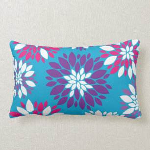 Paarse roze witte bloem Kunst op blauw Kussen