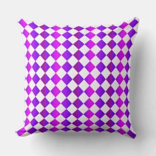 Paarse Roze Witte Checker Diamantpatroon Kussen