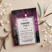 Paarse roze witte glitter nevel Graduation Party Kaart
