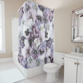 Paarse roze witte pansieën  tekening douchegordijn (In situ)