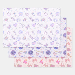 Paarse Roze Y2K Esthetische Kitsch Patroon Inpakpapier Vel