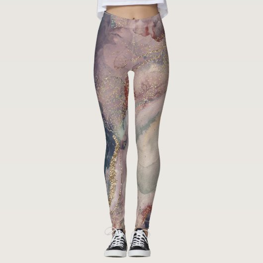 Paarse roze zachte Waterverf Cosmic Galaxy Sparkle Leggings (Voorkant)