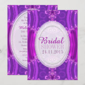 Paarse roze zatin Lace Bridal Shower Invitation Kaart (Voorkant / Achterkant)
