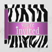 Paarse/Roze Zebra uitnodiging (Voorkant / Achterkant)