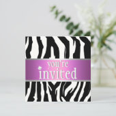 Paarse/Roze Zebra uitnodiging (Staand voorkant)
