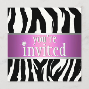 Paarse/Roze Zebra uitnodiging