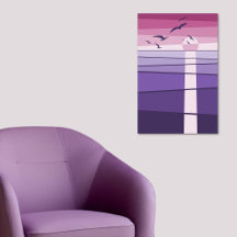 Paarse Roze Zeevogels bij Zonsondergang Vector Kun