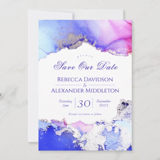 Paarse roze zilver Abstract huwelijk Save The Date (Voorkant)