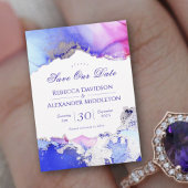 Paarse roze zilver Abstract huwelijk Save The Date