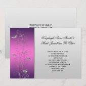 Paarse roze zilveren vlinderbloemigen bruiloft kaart (Voorkant / Achterkant)