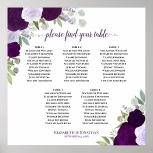 Paarse Rozen 5 tafel Elegante bruiloft zitgrafiek Poster