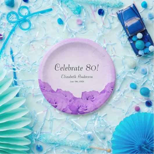  Paarse Rozen 80e verjaardag Papieren Bordje (Feest)