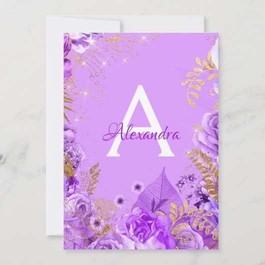 Paarse Rozen Baby shower monogram Kaart (Achterkant)