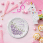  paarse rozen bloemenbruiloft papieren bordje (Feest)