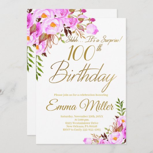 Paarse Rozen Bloemenverrassing 100ste Verjaardagsf Kaart (Voorkant / Achterkant)