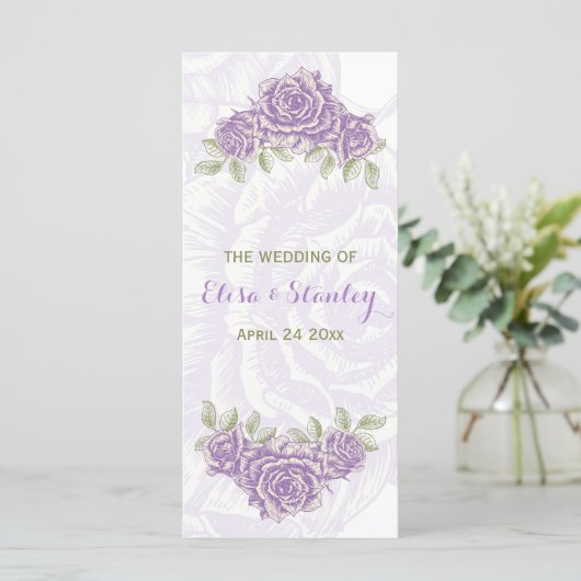  paarse rozen bruiloft programma (Staand voorkant)
