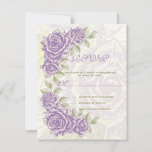 paarse rozen bruiloft RSVP-reactiekaart RSVP Kaartje (Voorkant)