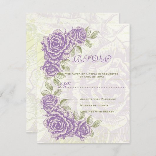 paarse rozen bruiloft RSVP-reactiekaart RSVP Kaartje (Voorkant / Achterkant)